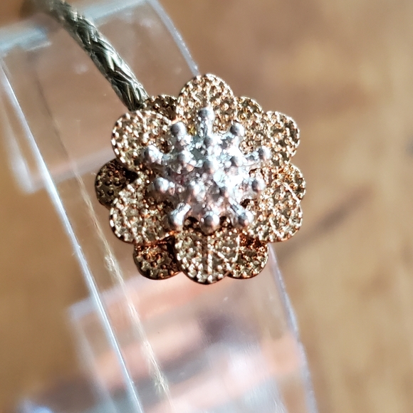 Francesca's Gold Silver Tone Flower Cuff Bracelet - Picture 2 of 3